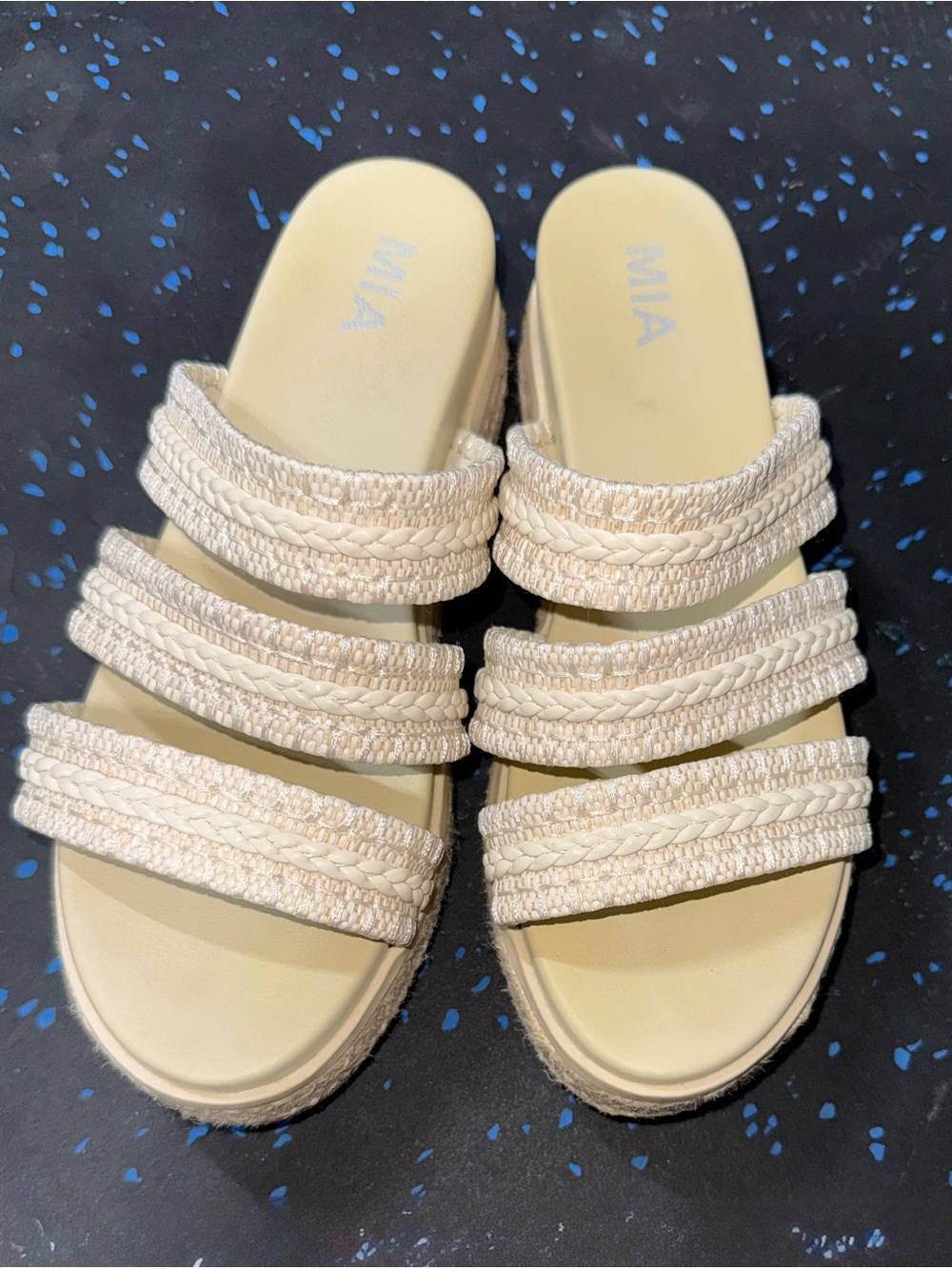 MIA Women's Cream Braided Triple-Strap Slide Sandals